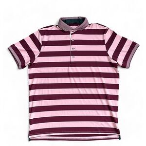 NWT Greyson‎ Saguache Quartz Golf Polo Pink Burgundy Striped Shirt Size L